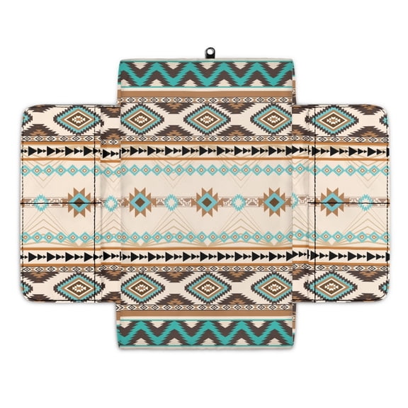 Renewold Southwest American Tribal Beige Teal Car Center Console Pad Non-slip Armrest Box Mat with Storage Bags Comfortable Center Console Armrest Pillow Arm Rest Cushion Protector Auto Accessories