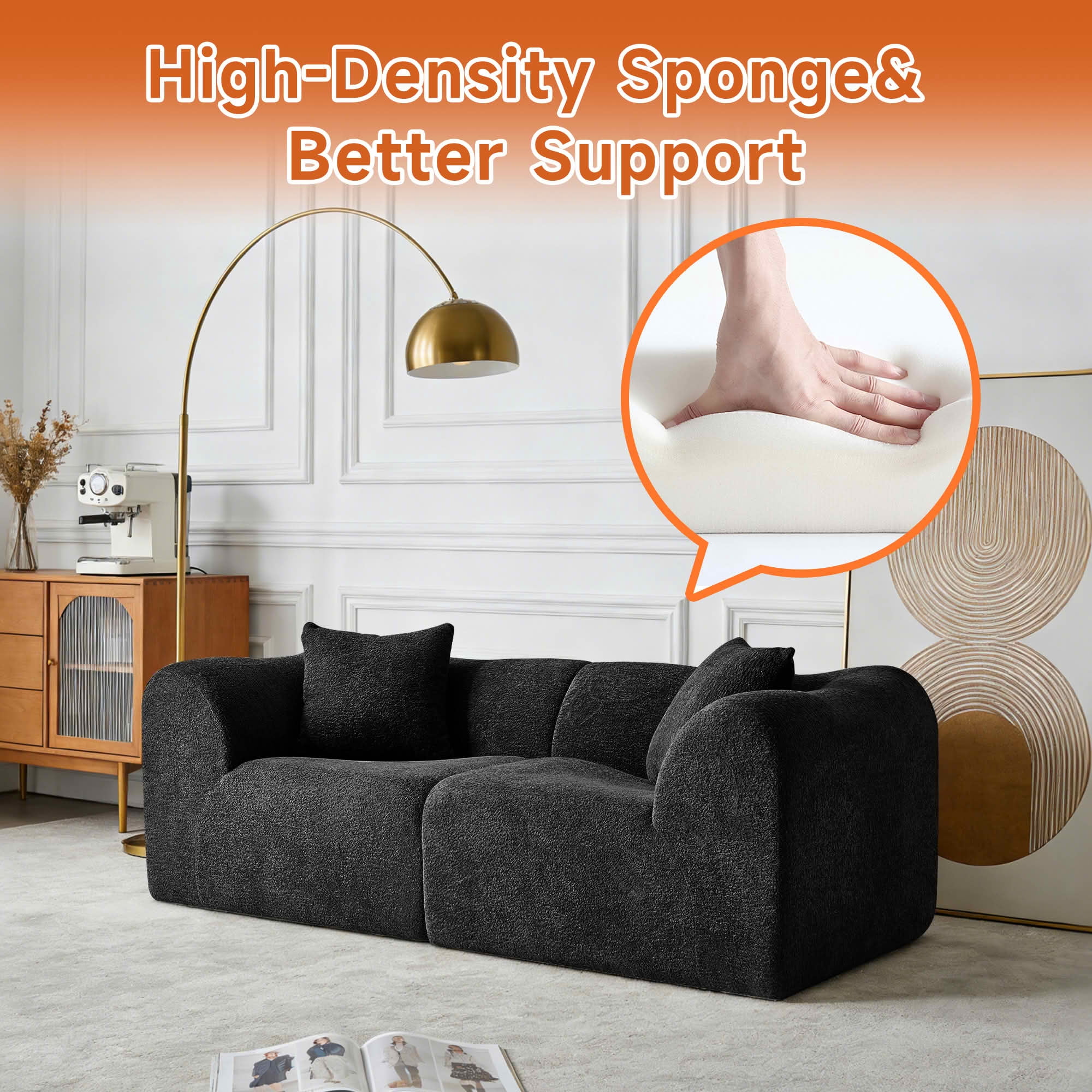 MAYEERTY Modern Velvet Loveseat Sofa with Throw Pillows Compact Space-Saving Couch