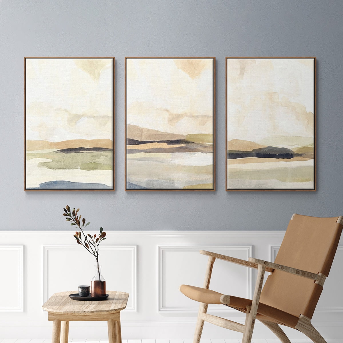 Abstract Neutral Tone Framed Wall Art – Slate Movement I – Premium Gallery Wrapped Canvas, L Floating Frame, 3 Piece Set, Ready to Hang