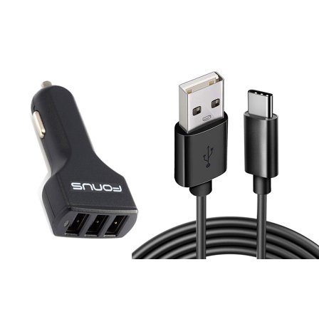 Car Charger for OnePlus 11/12/12R/13/13R 5G - 36W 3-Port USB 4.8A Type-C Cable 6ft Power Adapter