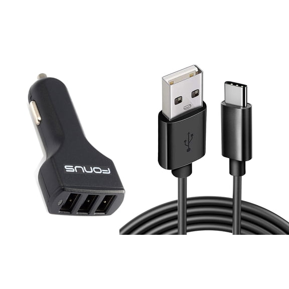 Car Charger for OnePlus 11/12/12R/13/13R 5G - 36W 3-Port USB 4.8A Type-C Cable 6ft Power Adapter