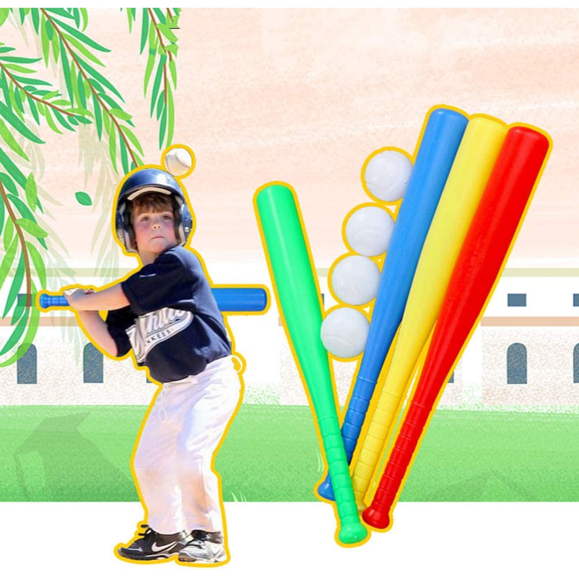 Set De Baseball Pour Enfants - 2 Battes + 2 Balles Souples - PVC Et EVA - Jouet D'extérieur