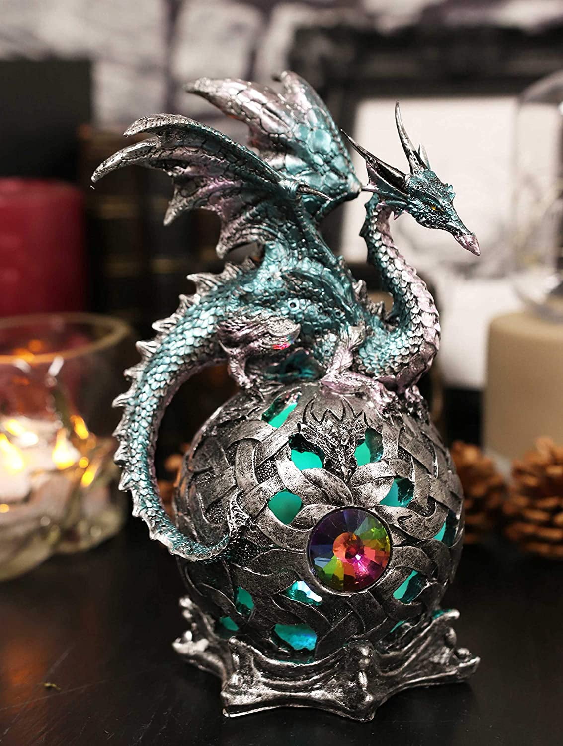 Ebros Dragon Perching On Color Changing LED Orb Night Light Statue