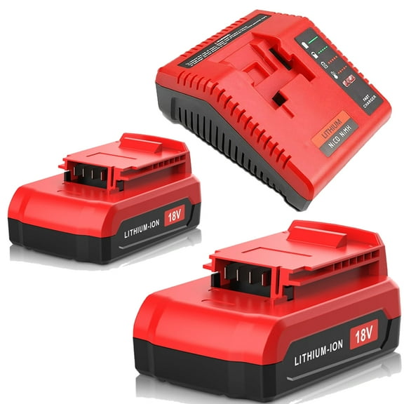 2Packs 18V Lithium Battery and PCXMVC Charger Replacement for Porter Cable 18V Battery PC18BL PC18BLEX PC18B PC18B-2