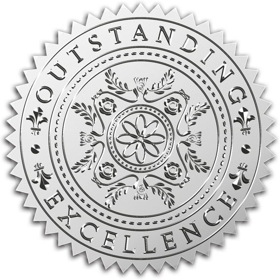 Outstanding Excellence Certificate Seals Silver 2" 100pcs Foil Embossed Envelopes Award Winner Medal Achievement Vintage Label Round DIY