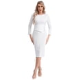 thumbnail image 2 of Zaldita Plus Size Bodycon Dress for Women Long Sleeve Pencil Peplum Cocktail Midi Dresses White XXL, 2 of 7