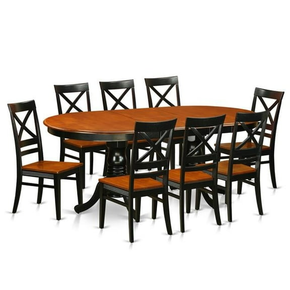 Dining Set - Dining Room Table with 8 Wooden Chairs, Black & Cherry - 9 Piece