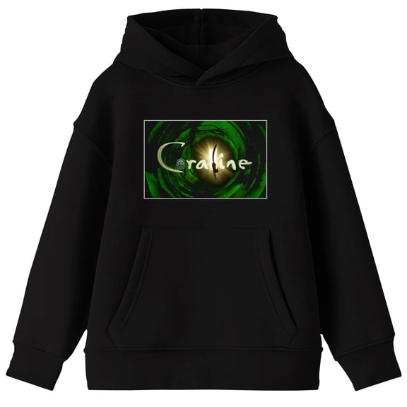 Coraline Screenshot & Logo Adult Black Long Sleeve Hooded Sweatshirt-Medium