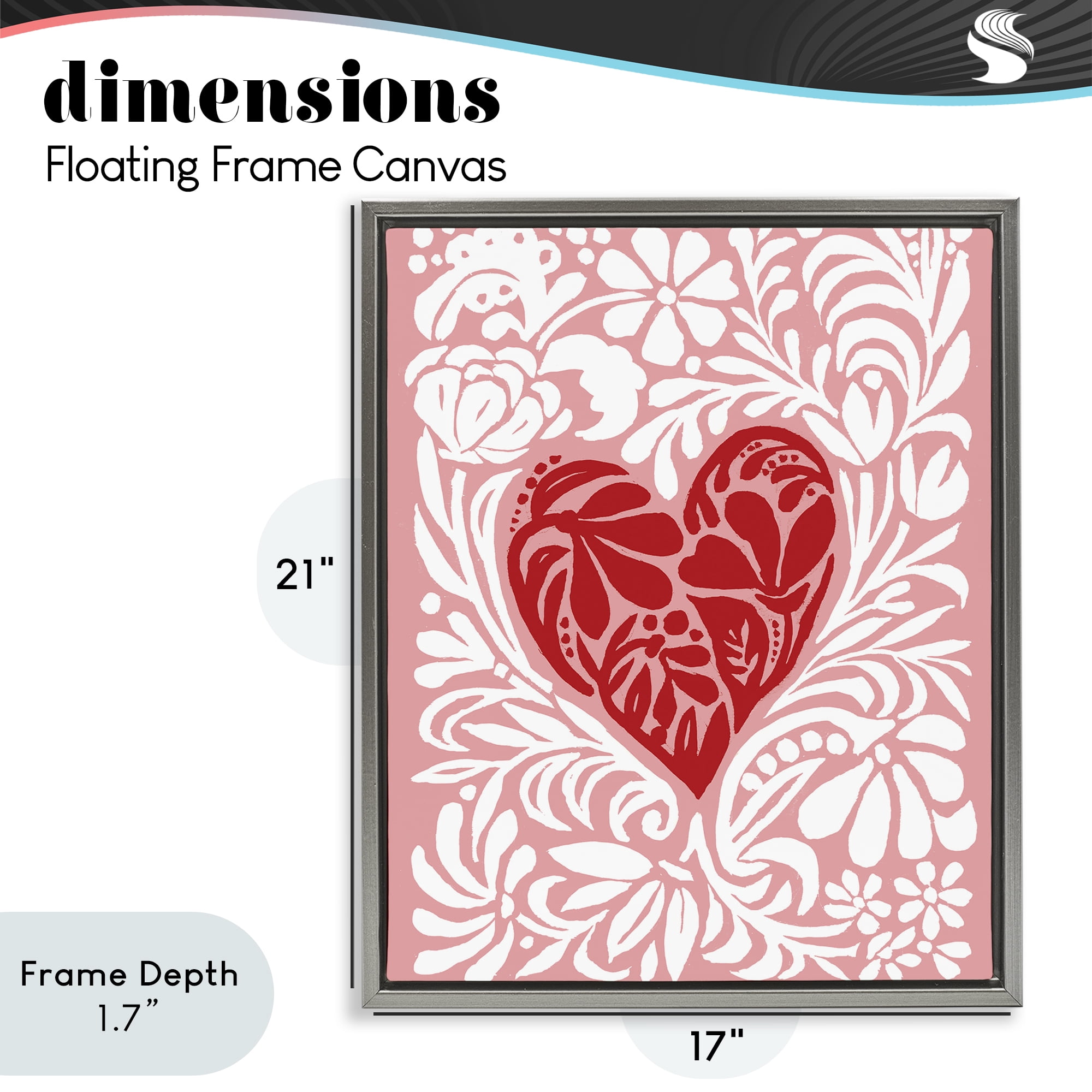 Stupell Industries Red Leafy Heart on Pink Gray Framed Floater Canvas Wall Art, design by Cindy Jacobs