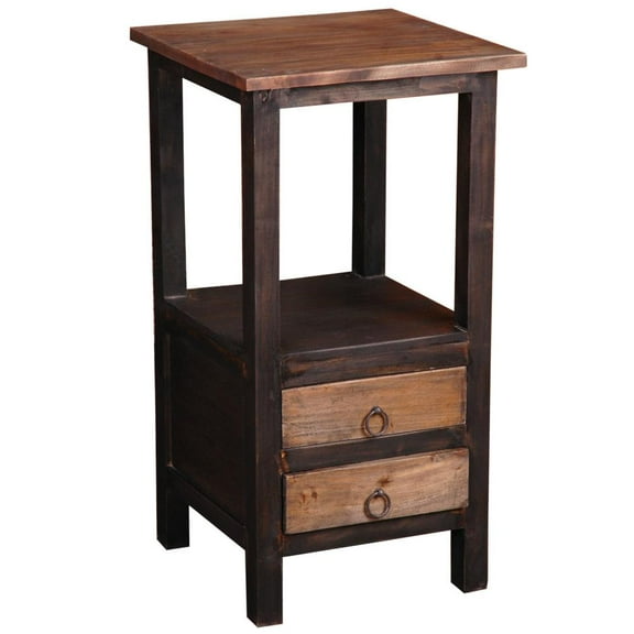Sunset Trading Cottage 2-Drawer Wood End Table in Distressed Black and Brown