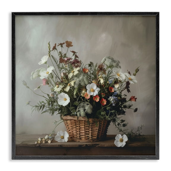 Stupell Industries Cottage Flowers In A Basket Arrangement Black Framed Giclee Art, 12 x 12, by Lazar Studio
