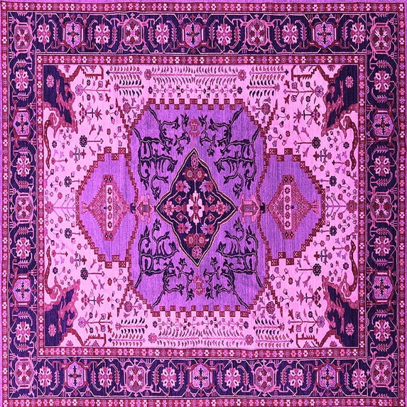 Ahgly Company Indoor Square Oriental Pink Industrial Area Rugs, 7' Square