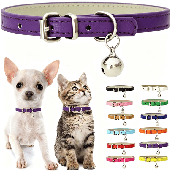GASTROPOD Purple Kitten Collar with Bell,Soft Pu Leather Small Dog Collars Adjustable Buckle for Xxs Xs Extra Small Medium Tiny Female Male Boys Girls Pets Cats Puppy Teacup Yorkie Xx-Small