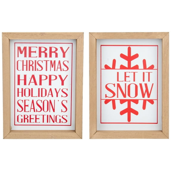 Northlight Holiday Slogans Wooden Christmas Plaques - 8" - Red and White - Set of 2