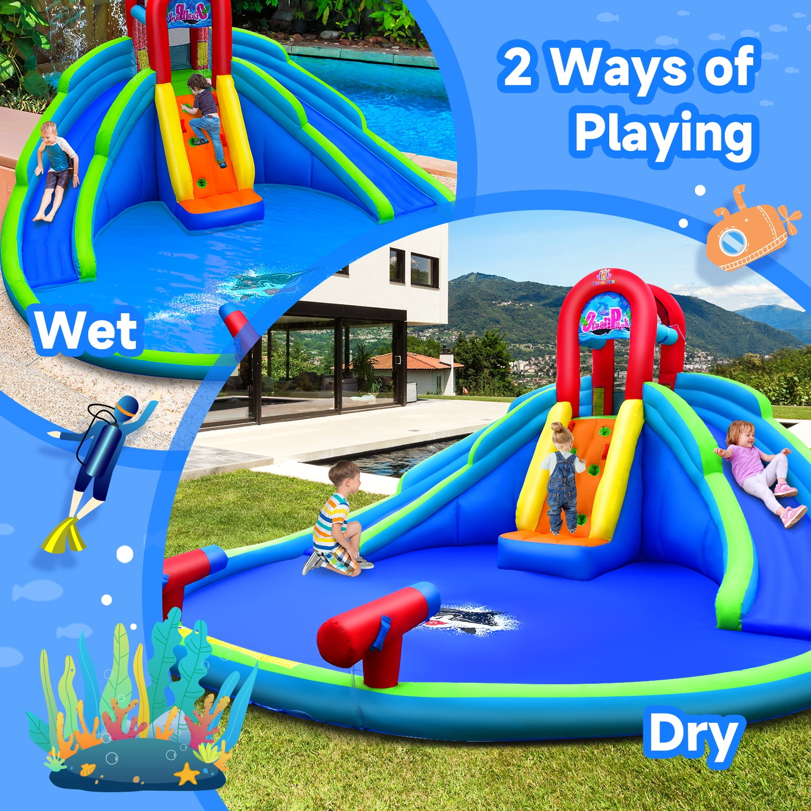 Infans Inflatable Waterslide Wet & Dry Bounce House w/Upgraded Handrail Blower Excluded