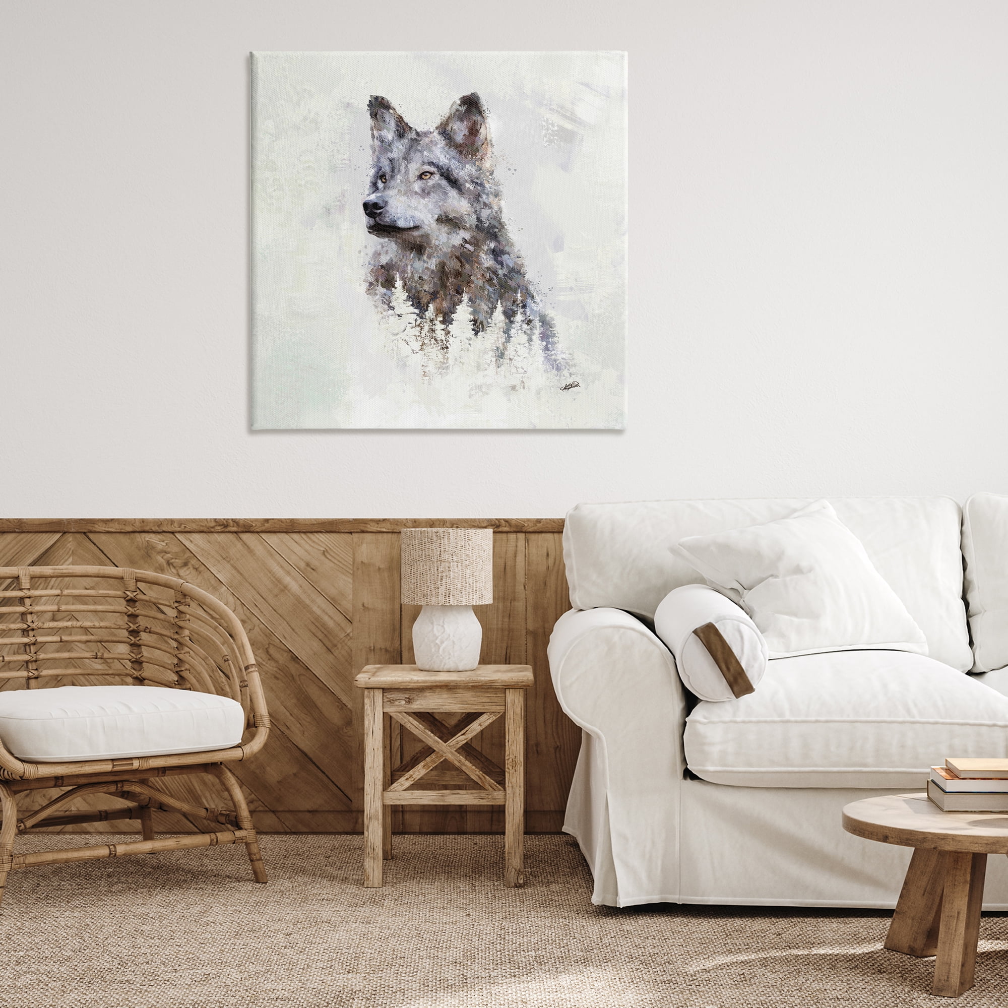 Stupell Industries Rustic Wolf & Trees Animals & Insects Painting Gallery Wrapped Canvas Art Print Wall Art, 36 x 36