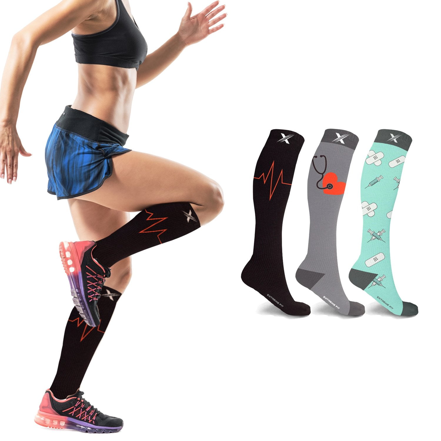 Extreme Fit Knee High Women's Compression Socks -Medical Designs, 3 Pack