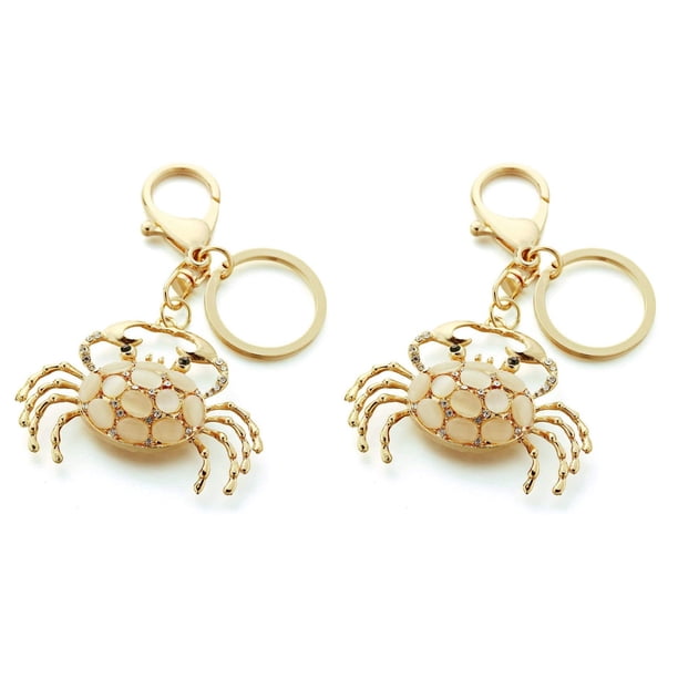 2Pcs Animal Keyrings Crab Pendant Metal Keychain Charm Keyring Holder