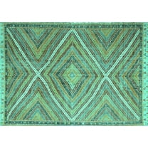 Ahgly Company Machine Washable Indoor Rectangle Southwestern Turquoise Blue Country Area Rugs, 5' x 7'