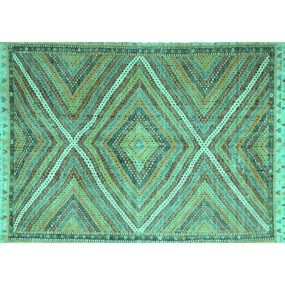 Ahgly Company Machine Washable Indoor Rectangle Southwestern Turquoise Blue Country Area Rugs, 5' x 7'
