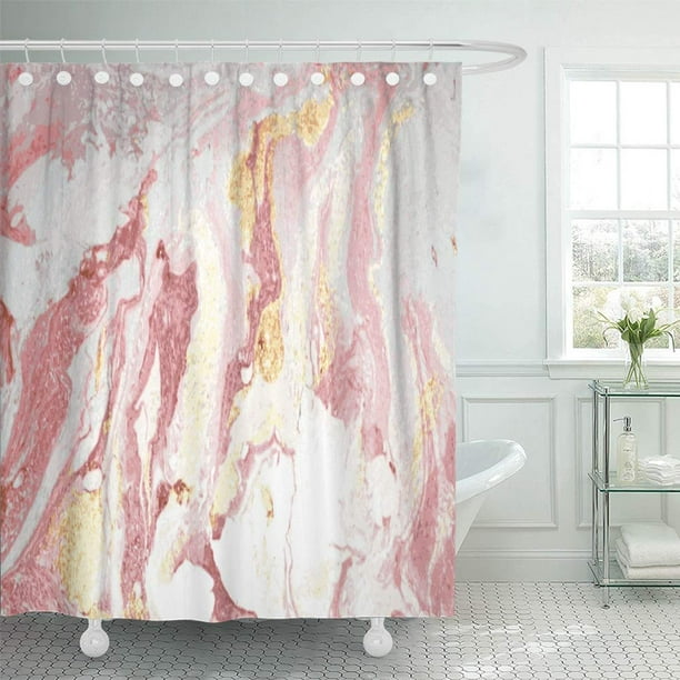 Pknmt Watercolor Wall Abstract Marble, Pink White Gold Shower Curtain