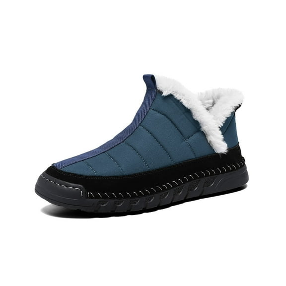 Mens Winter Snow Boots Fur Lined Warm Hiking Casual Lightweight Waterproof Non-slip Ankle Boots Blue 11 US