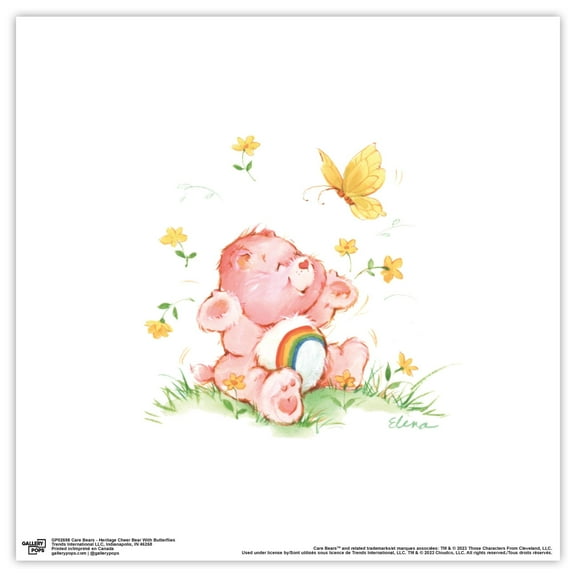 Gallery Pops Care Bears - Heritage Cheer Bear With Butterflies Wall Art, Unframed Version, 12" x 12"