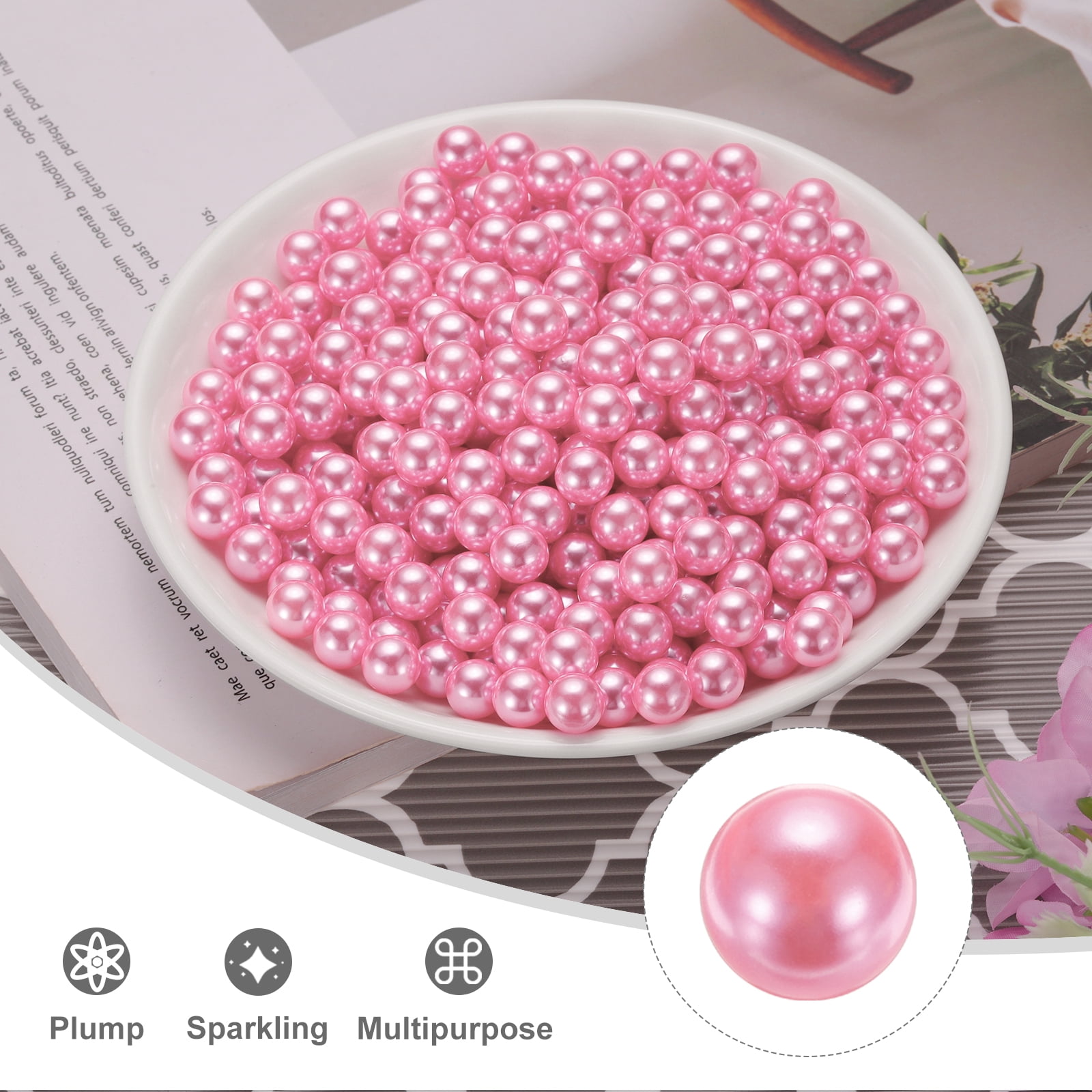 Unique Bargains Round Faux Pearl for Crafting No Hole Pearls for Vase Fillers Pink