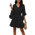 thumbnail image 2 of Formal Dress, Women'S Vintage V Neck Casual Summer Maxi Dress With Belt,Boho Wedding Guest Beach Tunic Dress For Women 2025 Disco Dress Long Sleeve Bodycon Dresses Shapewear (XXL, Black) ZMTing, 2 of 4