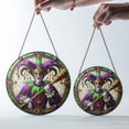 thumbnail image 4 of Mardi Gras Jester Scepter Suncatcher Stained Glass Style UV Printed Glass Carnival Party Decor Round, 4 of 8