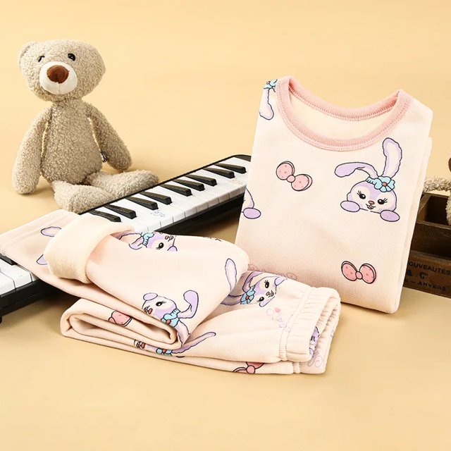 Sujetadores cálidos de invierno con forro polar y grueso para niños, ropa para el hogar, conjunto de chaqueta y pantalones de otoño para niños y niñas