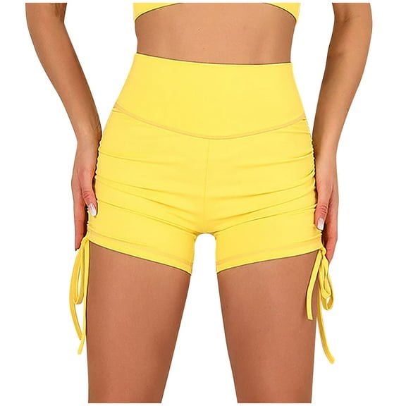 Womens Workout Shorts Side Tie Hot Yoga Shorts Tummy Control Leggings Solid Color Running Short Tights Sweapants Short