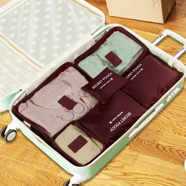 Bolsa de almacenamiento de equipaje ligera, cubos de embalaje, 6 uds., para mujeres y hombres (rojo vino)