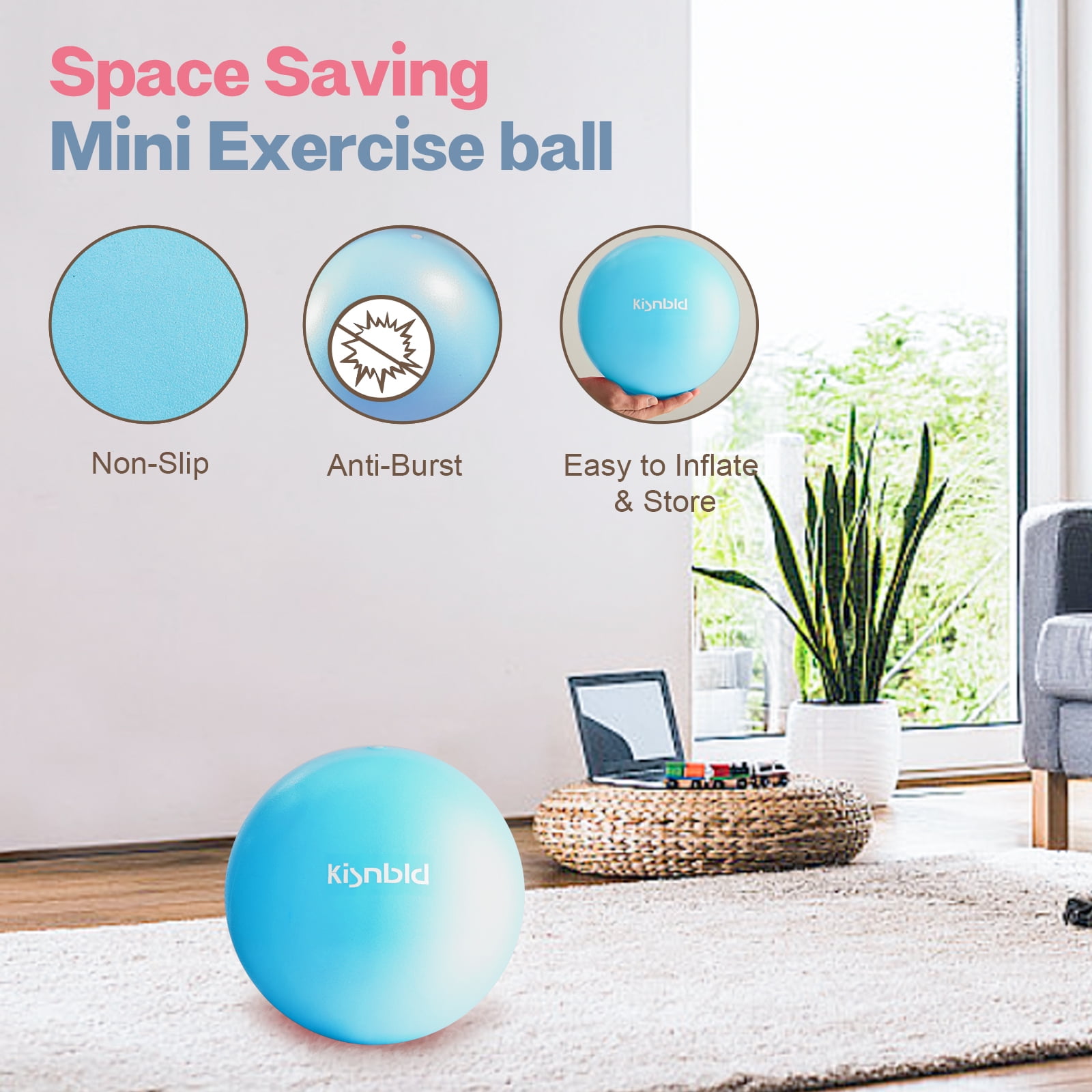 kisnbld Pilates Ball, 9-inch Anti-Burst Small Exercise Ball, Mini Yoga Ball for Physical Therapy, Stretching & Core Strength for Home Gym & Office