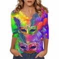 thumbnail image 3 of TaTaai Women's Fashion Christmas Printed Loose Casual V Neck With Three Quarter Sleeves And 3/4 Sleeves T-shirt Pullover Top Gift, 3 of 5