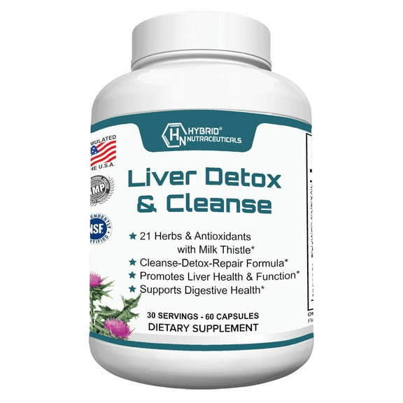 Hybrid Nutraceuticals Liver Cleanse Detox & Repair - Silymarin Milk Thistle, Zinc, Beetroot, Artichoke Extract, Dandelion Root, Grape Seed,  - 60 Capsules