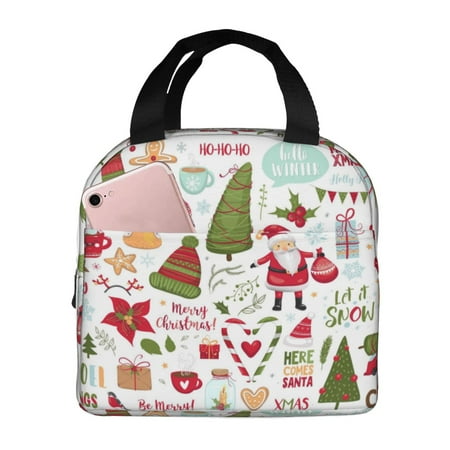 Insulated Lunch Bag for Women Men - Snowflakes Santa Claus Christmas Tree Leakproof Cooler Lunch Box for Women Men  Lunch Tote Bags for Work School Picnic Travel