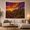 Saguaro Sunset, variant on Futuristic Cityscape with Illuminated Bridge and Blooming Trees, Dreamy Illustration for Space Lovers, Digital Art Cityscape, Housewarming Gift Tapestry Wall Hanging for Living Room and Bedroom