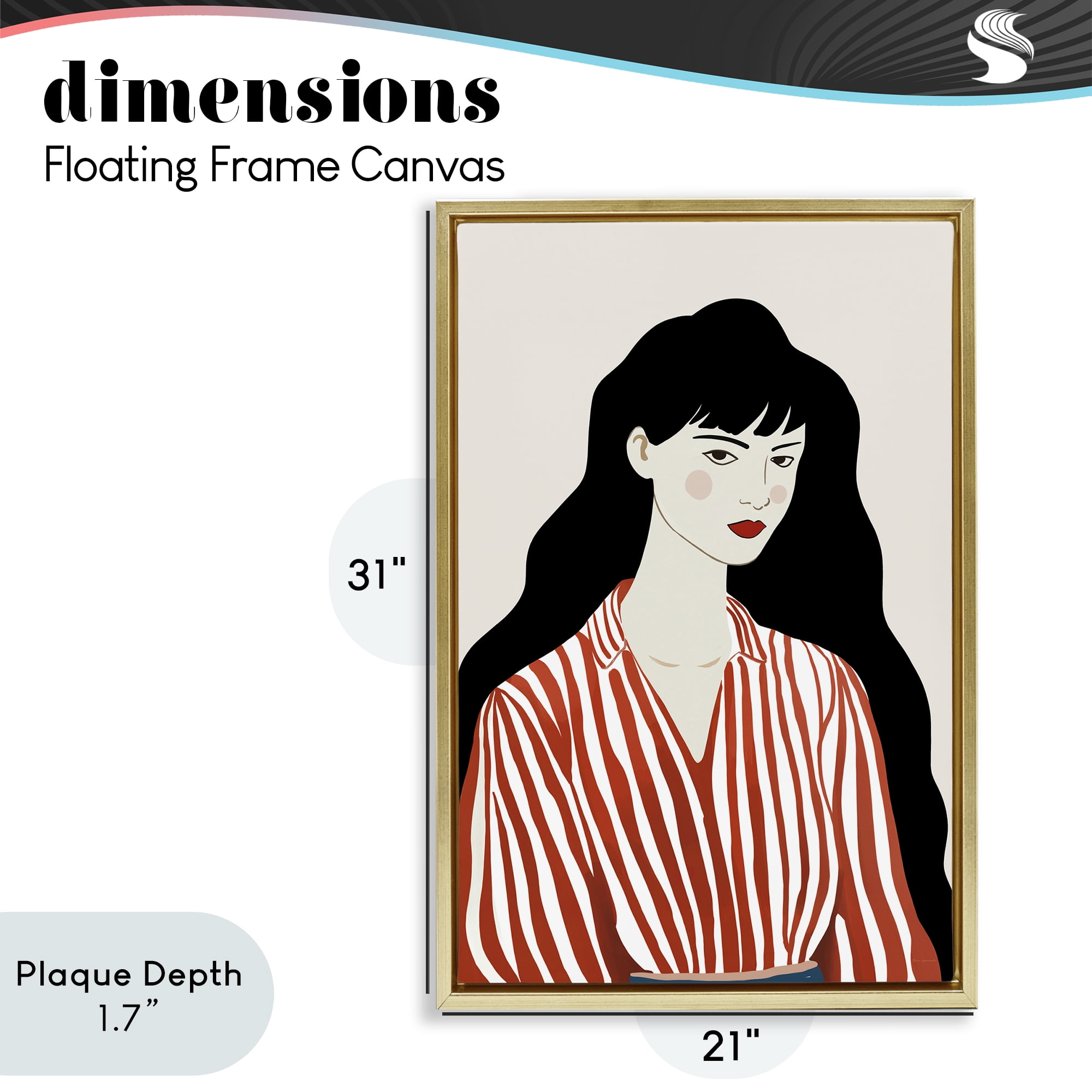 Stupell Industries Woman in Striped Blouse Gold Framed Floater Canvas Wall Art, design by Omar Escalante