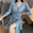 thumbnail image 4 of KOOYET V Neck Slim Long Dresses Women High Waist Elegant Split Long Dress Female Three Quarter Sleeve Retro Vestidos, 4 of 5