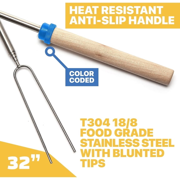 UYGDUY-Smores Sticks for Fire Pit - Accessories for Campfire Marshmallow Roasting Sticks Smores Kit Outdoor - Smore Skewers Hot Dog Fork For Outside, Camping Essentials Bonfire Gear Long 32" 10 Pack