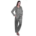 thumbnail image 2 of Moomaya Button Up Pajamas For Women Sleepwear Satin Nightwear Pants Loungewear, 2 of 6