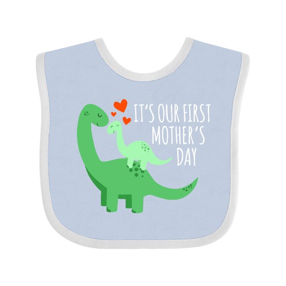 Inktastic It's Our First Mother's Day Cute Dinosaur Family with Hearts Boys or Girls Baby Bib
