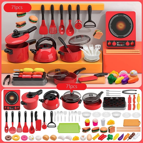 Gifts for Kids! Fwttom Kids Play Kitchen Accessories, 71 pcs Toddlers Toy Kitchen Sets with Play Food Dinnerware & Cooking Utensils, Educational Toys for Kids Learning Skills