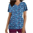 thumbnail image 2 of EGNMCR Nursing Scrub Tops for Women 4th of July Patriotic Flag Print Working Uniform Short Sleeve V Neck Workwear Blouse T shirt with Pockets, Mothers Day Gifts Summer, 2 of 5