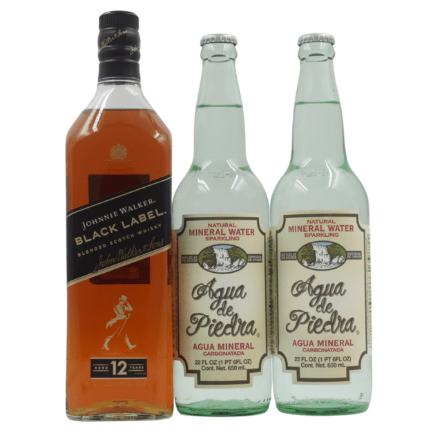 Johnnie Walker Black Label 1 lt + 2 Aguas Minerales Agua de Piedra 650 ml
