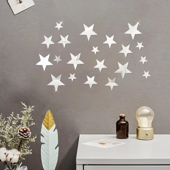 20pcs 3D Acrylic Star Mirror Wall Stickers For Living Room Bedroom Home Decoration DIY Self-adhesive Detachable Art Stickers
