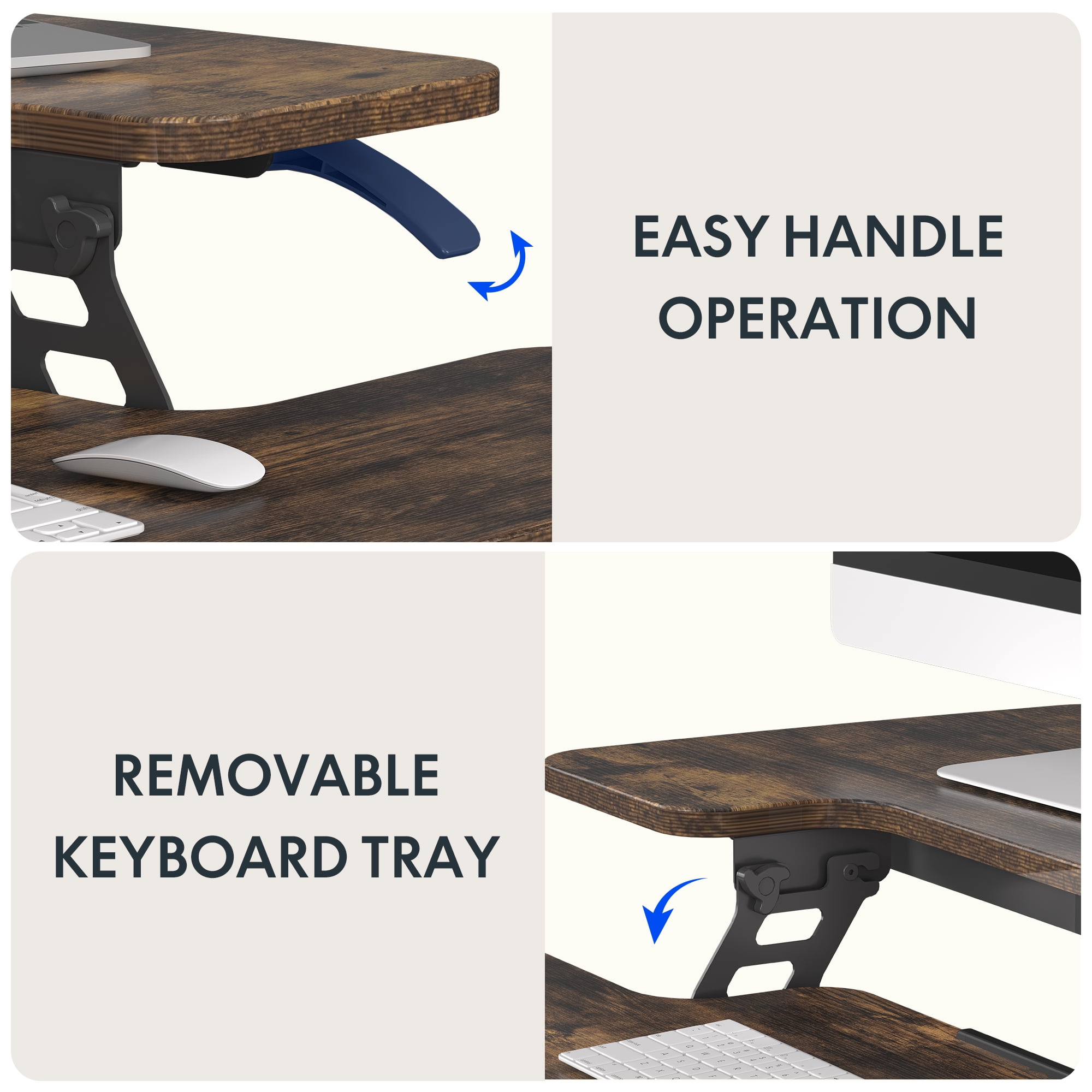FitStand Home Office Height Adjustable Standing Desk Converter Special Walnut 42" U-Shape with Keyboard Tray