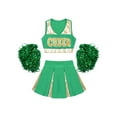 thumbnail image 5 of MSemis Kids Girls Cheerleader Outfits Cropped Tops Pleated Mini Skirt with Pom Poms,Size 6-14 Green 10, 5 of 6