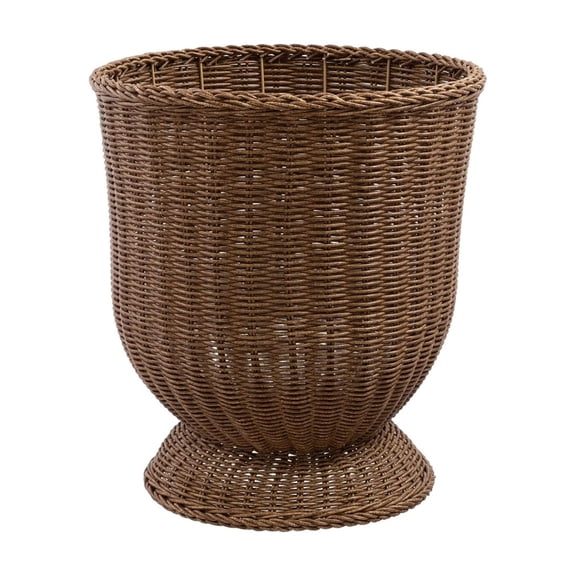 LEWEEN 16.9" Brown Woven Urn-Style Planter with Decorative Scalloped Rim and Transparent Inner Lining